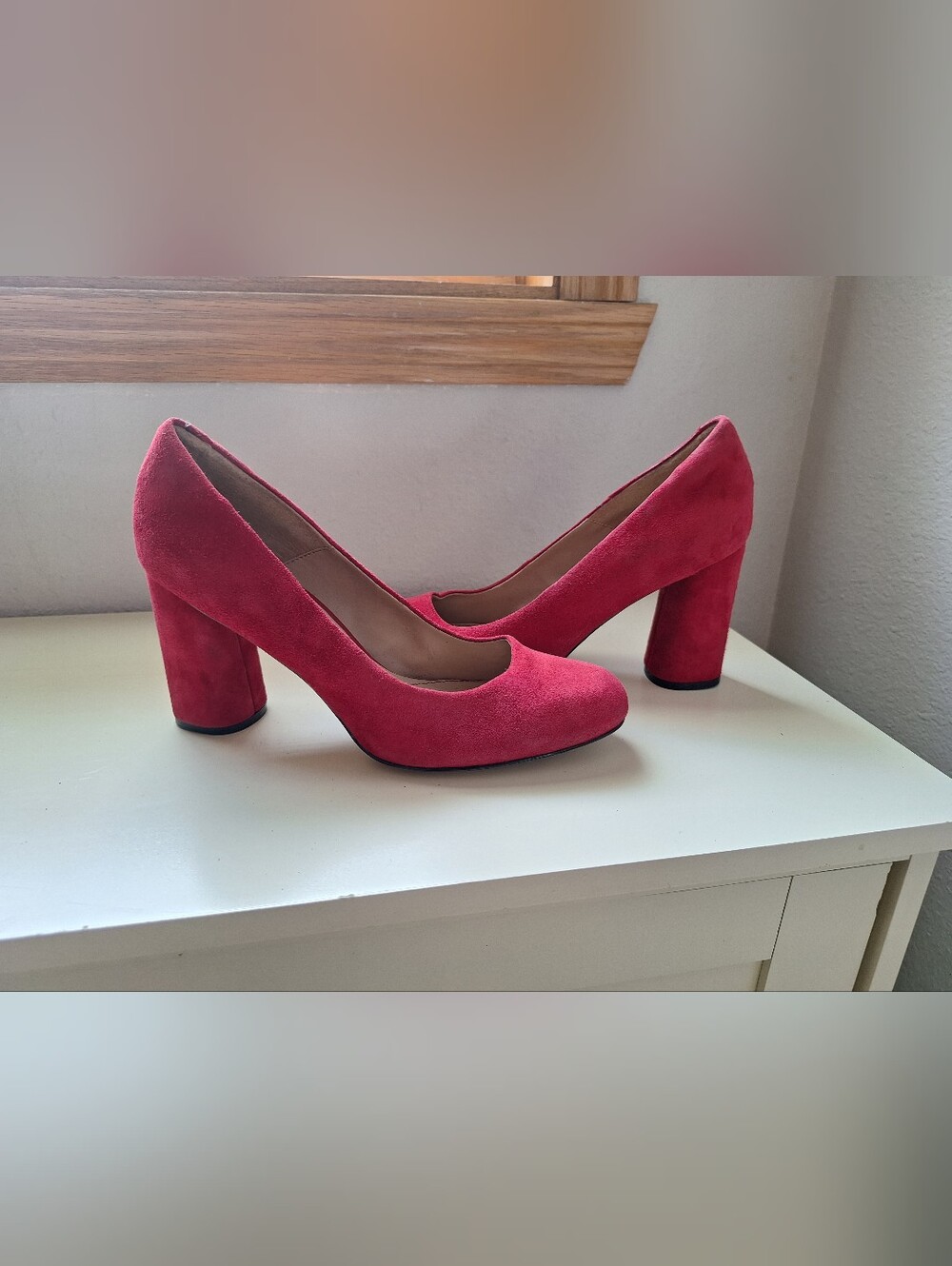 Isola Red Suede Rounded Block Heel Pumps
